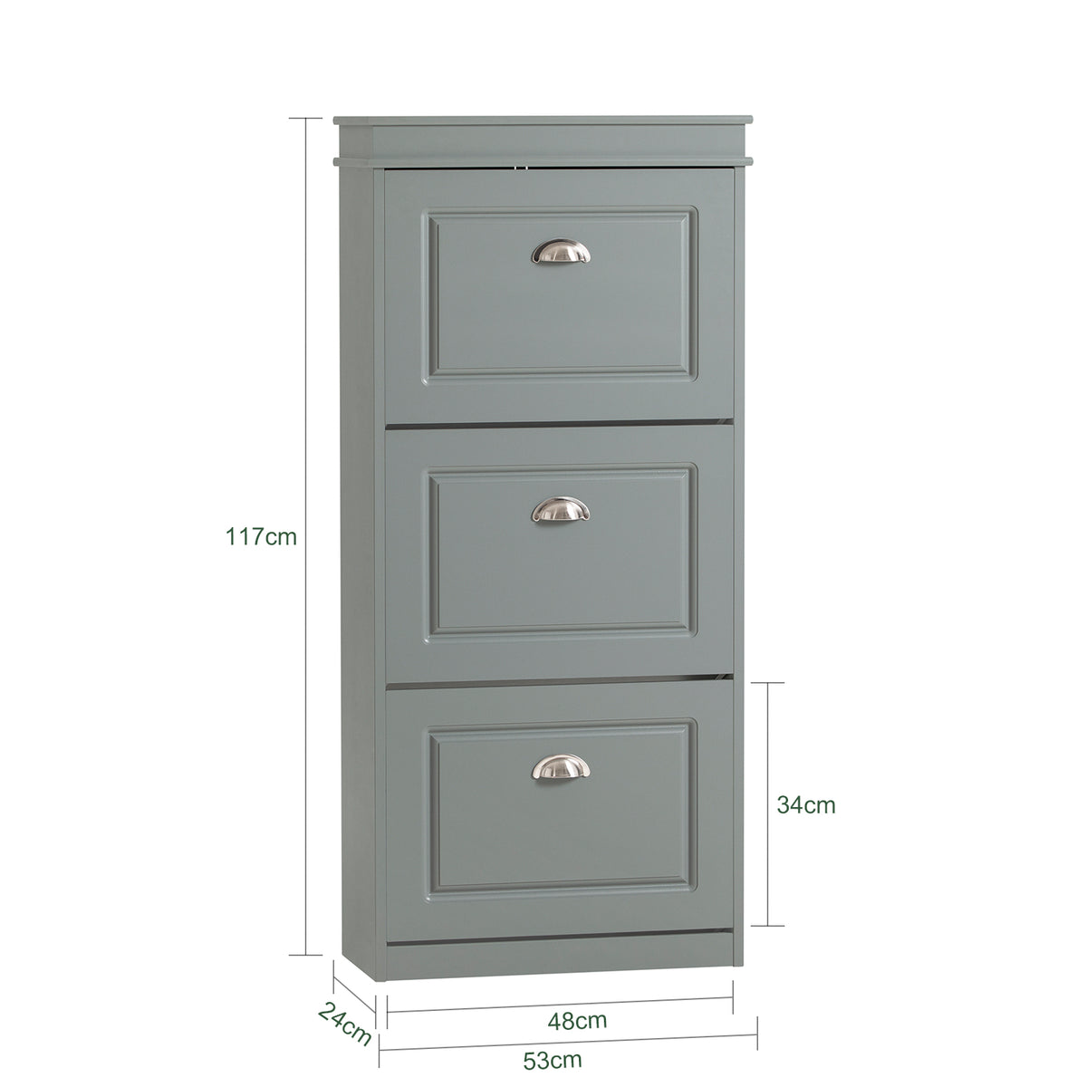 SoBuy FSR94-HG Armoire à Chaussures Slim 24 cm à 3 Abattants – 12 Paires – Dos Ventilé – Bois FSC – Gris
