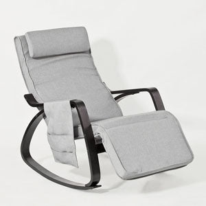 SoBuy FST20-HG Fauteuil a Bascule, Relax Rocking Chair, Chaise a Bascule avec Repose-Pieds, Appui-tête réglables et Poche lat