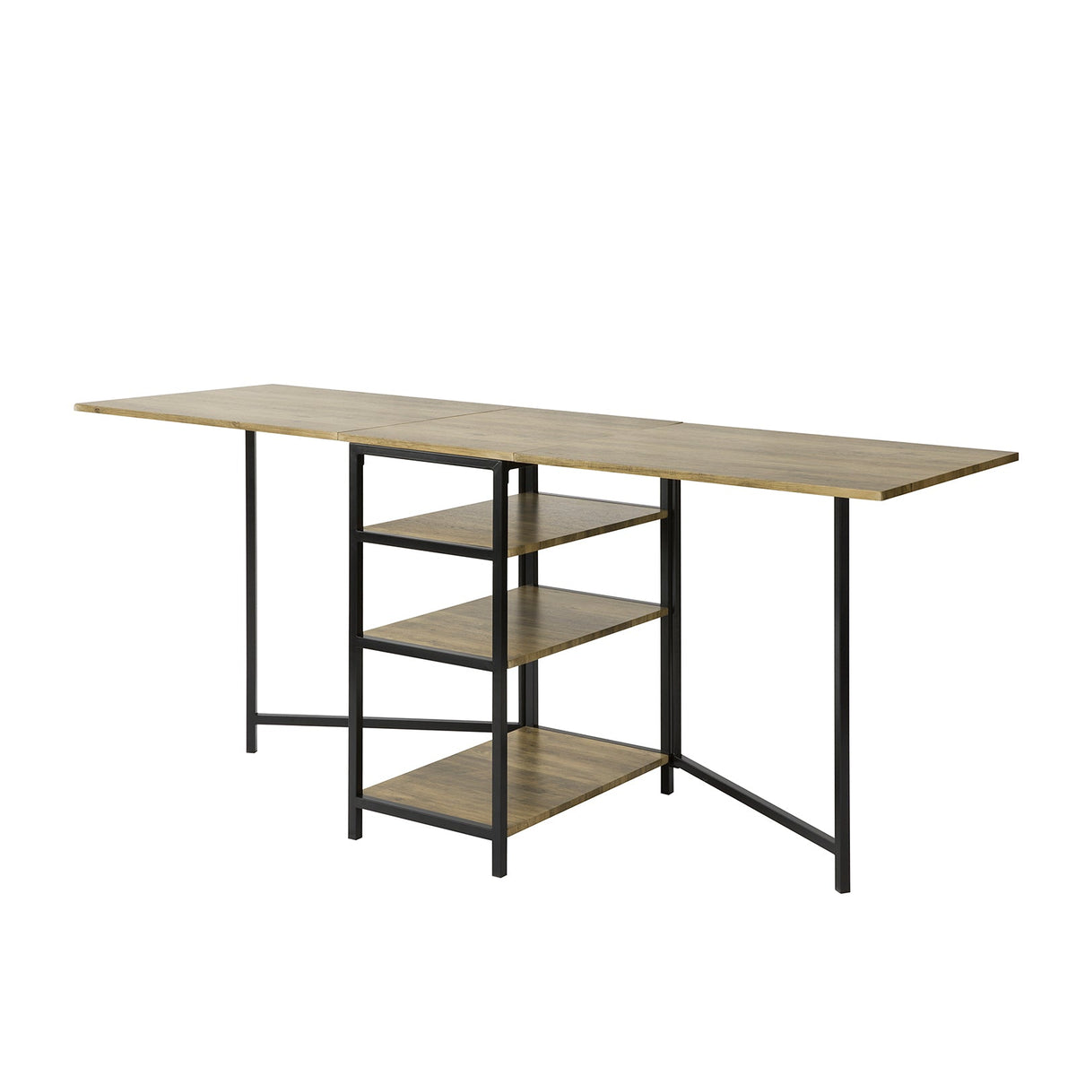 SoBuy FWT62-N Table Pliante avec 2 Abattants et 3 Étagères de Rangement, Table de Cuisine Salle à Manger Pliable, Économie d'