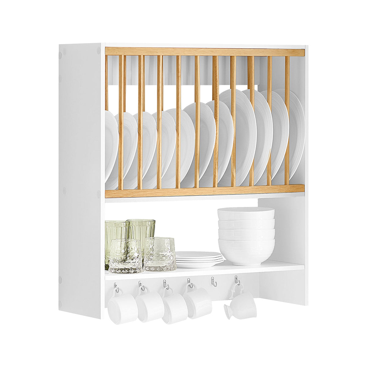 Prévente SoBuy KCR09-W Porte-Assiettes Murale Meuble de Rangement d'Assiettes Mural Etagère à Epices Etagere Murale pour Rang