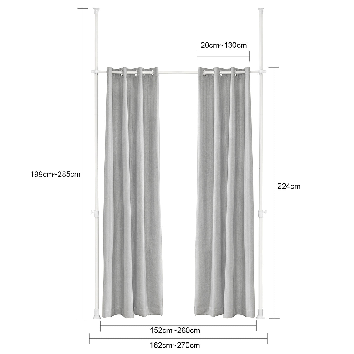 SoBuy KLS12-HG Paravent Séparateur de Pièces Rideau Télescopique Rideau Réglable en Hauteur Rideau