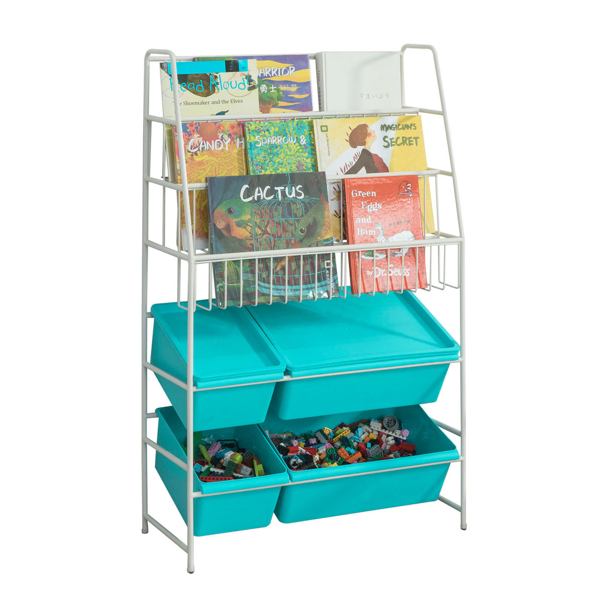 SoBuy KMB07-B Bibliothèque + Coffre de Rangement Coffre à Jouets Étagère à Livres pour Enfants