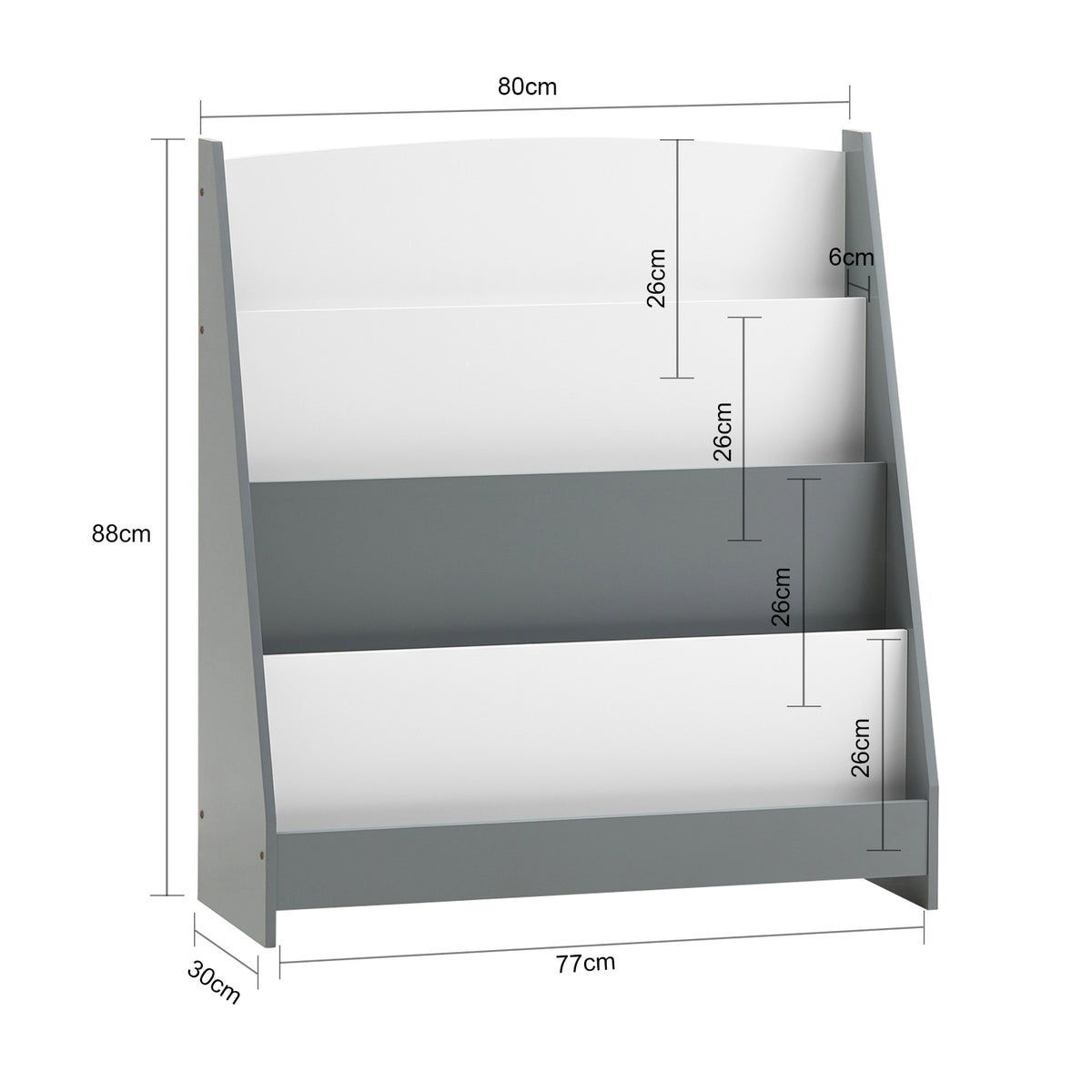 SoBuy KMB32-HG Bibliothèque Enfant Grise – 4 Compartiments Ouverts, 80 × 30 × 88 cm