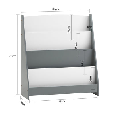 SoBuy KMB32-HG Bibliothèque Enfant Grise – 4 Compartiments Ouverts, 80 × 30 × 88 cm