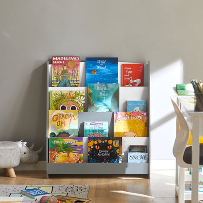 SoBuy KMB32-HG Bibliothèque Enfant Grise – 4 Compartiments Ouverts, 80 × 30 × 88 cm