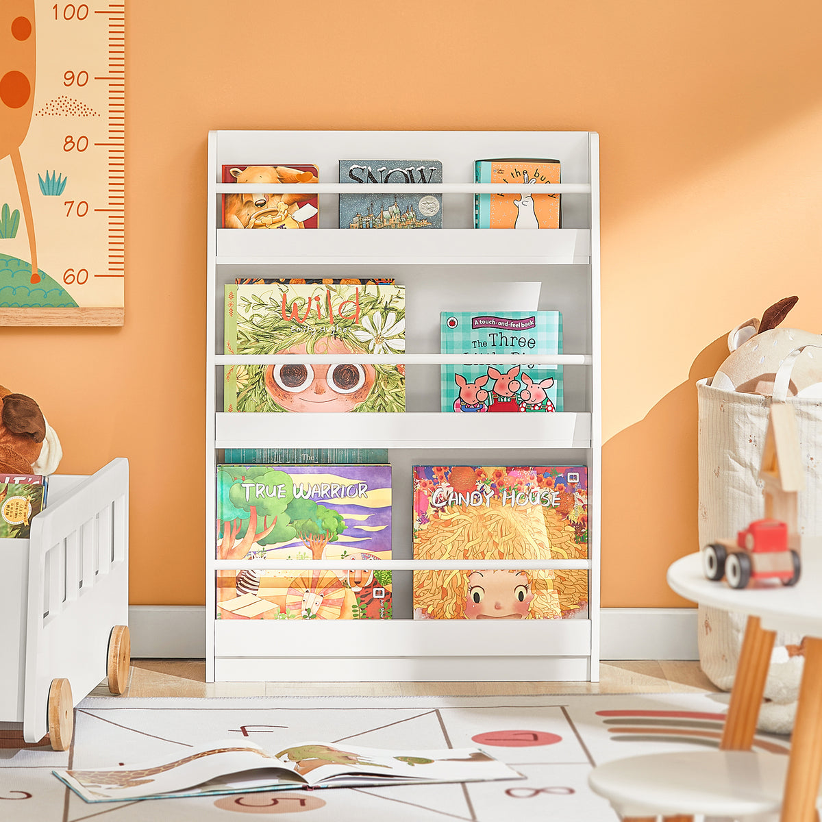 SoBuy KMB45-W Bibliothèque Montessorienne pour Enfants, Étagère à Livres pour Garçon, Fille, Chambre Enfant, Étagères à 3 hauteurs