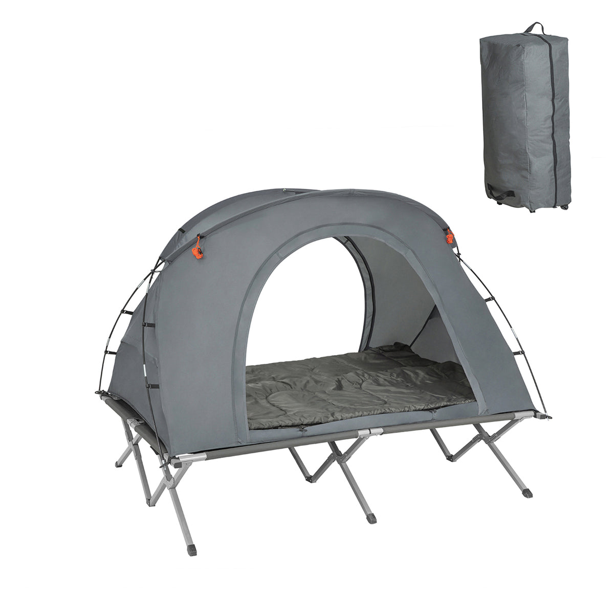 SoBuy OGS60-L-HG Lit de Camping 2 Personnes 3 en 1 – Toit Anti-UV, Matelas Gonflable Intégré, Charge 300 kg, Sac à Roulettes,