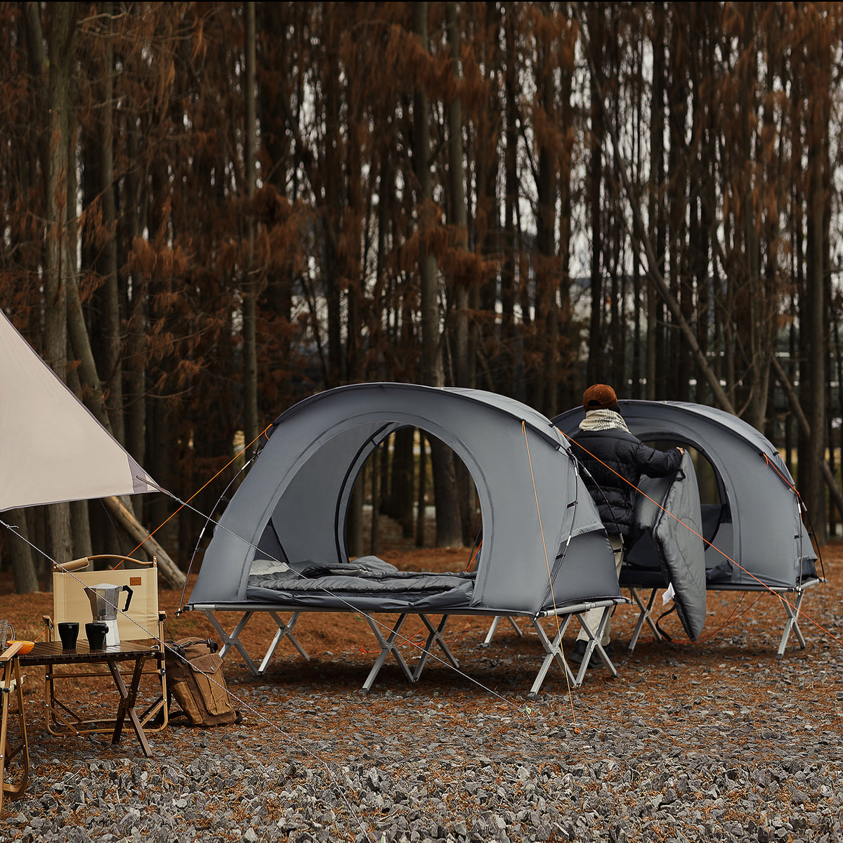 SoBuy OGS60-HG Lit de Camping Pliable en Aluminium Léger, 3 en 1 avec Toit Anti-UV + Matelas Gonflable Intégré + Sac de Transport, 1 Personne
