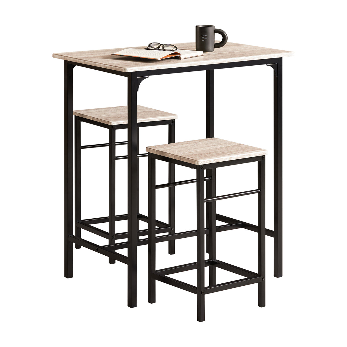 SoBuy OGT10-N Set de 1 Table + 2 Tabourets avec repose-pieds Table haute cuisine