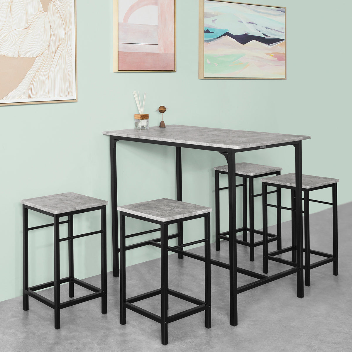 SoBuy OGT11-HG Ensemble de table haute pour salle à manger avec 4 tabourets